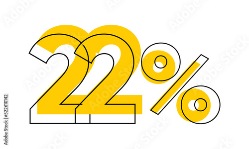 22 percent sale vector, twenty two percent  typography vector illustration