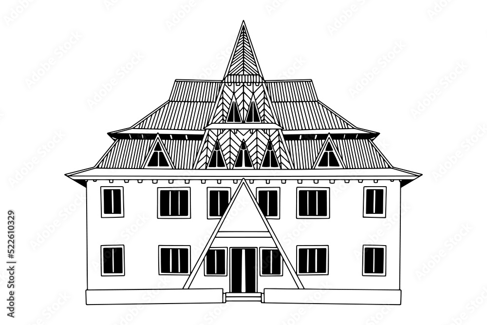 Carpathian architecture. Old country house. Vector sketch. Carpathian architecture. Old country house. Vector sketch.