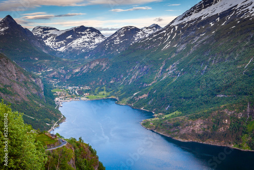 Fototapeta Naklejka Na Ścianę i Meble -  Geirangerfjord and village in More og Romsdal, Norway, Northern Europe