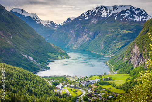 Geirangerfjord and village in More og Romsdal  Norway  Northern Europe