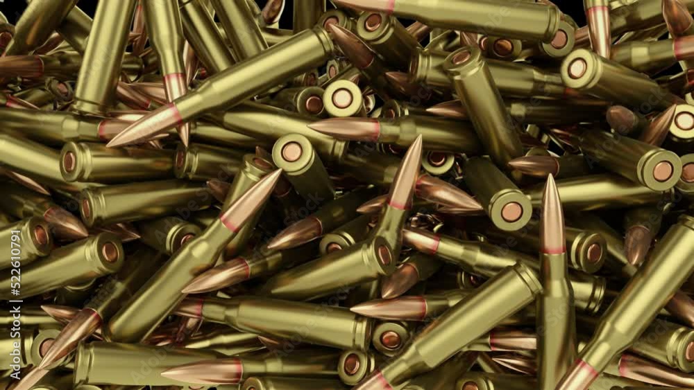 Falling bullets on a transparent background. 4k animation