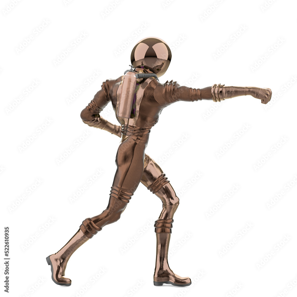 retro astronaut doing some karate move rear view retro astronaut doing some karate move rear view