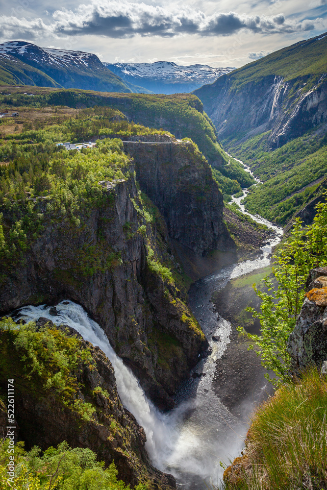 Majestic Voringsfossen and valley near Hardangerfjord, Vestland, Norway