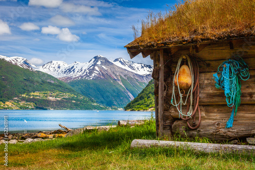 Geirangerfjord and village in More og Romsdal, Norway, Northern Europe photo