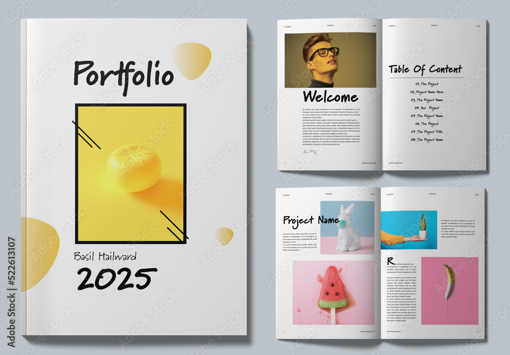 Personal Portfolio Layout with Yellow Accents Stock Template | Adobe Stock