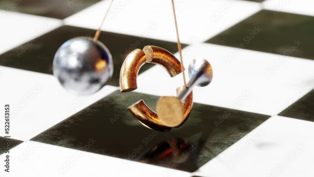 Geometric shapes swinging through ring. 3d animation looped