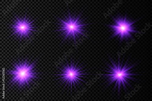Glow bright light star, purple sun rays, sunshine.