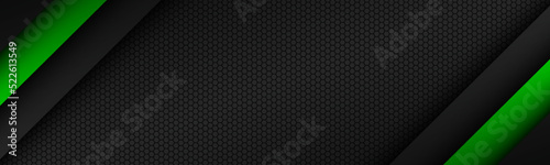 Abstact green line vector banner. Overlap layers on black background with free space for your design. Modern header