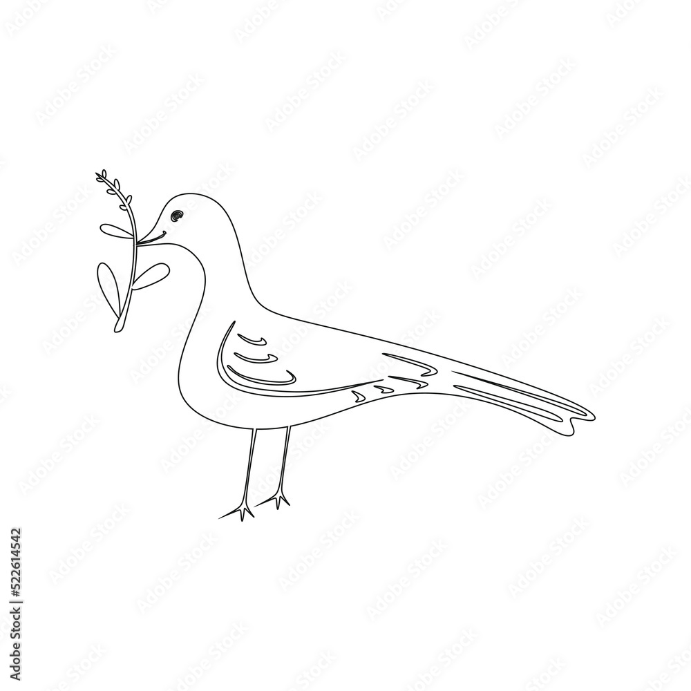 Obraz premium The dove is holding an olive branch. peace sign bird linear illustration. vector icon for apps and websites. The bird is holding a branch. 