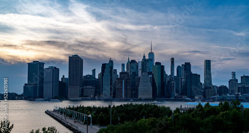 Manhattan skyscrapers view at dramatic sky