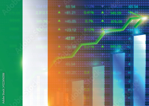 Economic growth in Ireland.Ireland's stock market.Irish flag with charts,growth arrow
