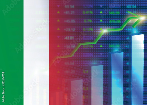 Economic growth in Italy.Italy's stock market.Italian flag with charts,growth arrow