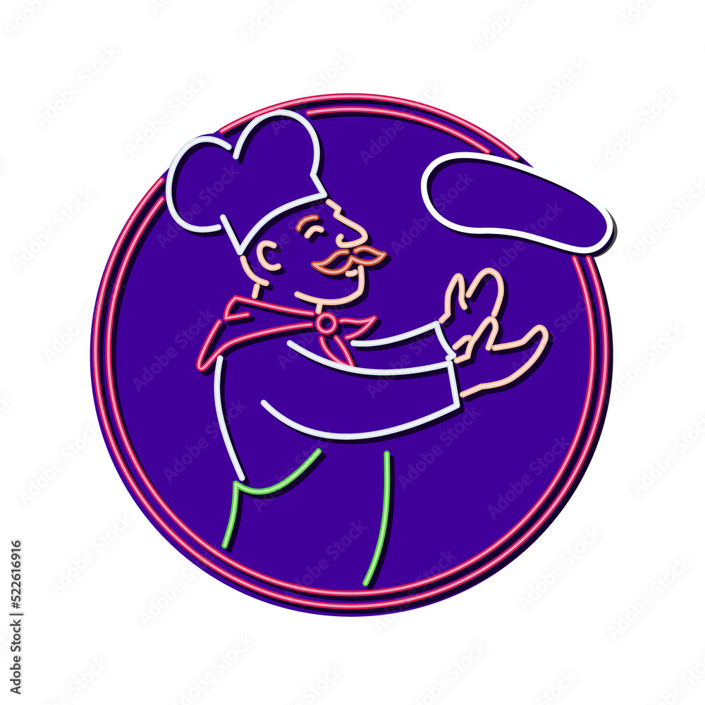 Pizza Chef Tossing Dough Neon Sign Oval Pizza Chef Tossing Dough Neon Sign Oval