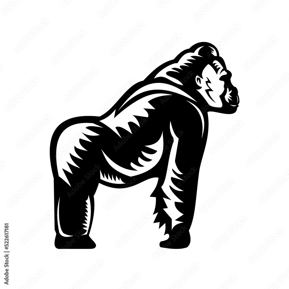 Silverback Gorilla Side View Woodcut Silverback Gorilla Side View Woodcut