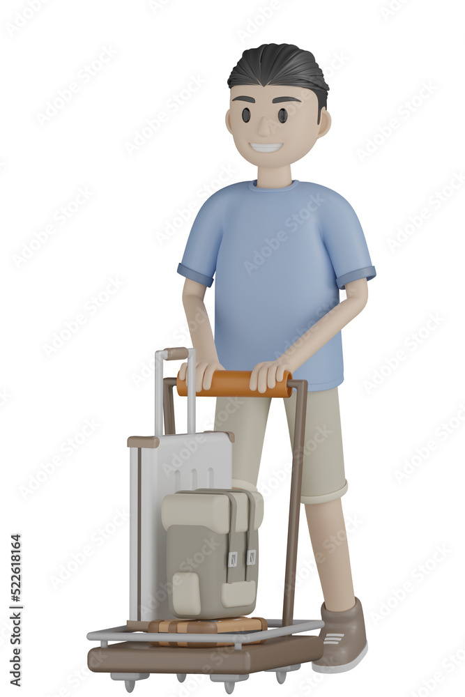 3d man in blue t-shirt with suitcase 3d man in blue t-shirt with suitcase