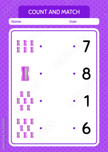 Count and match game with pencil sharpener. worksheet for preschool kids, kids activity sheet