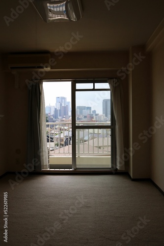 The scenery seen from the window of a vacant studio apartment.Sendai City  Miyagi Prefecture Japan August 2022.