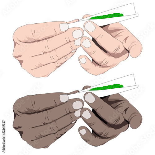 Hands Rolling Cannabis Cigarette Isolated Illustration Cartoon