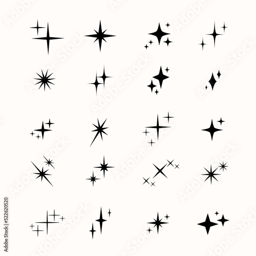 Set of vector flares, stars, twinkles and sparkles.