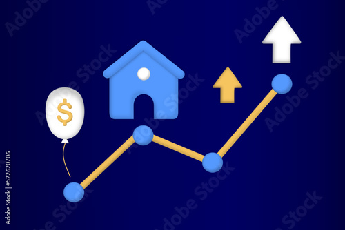 3d inflation in economy. Goods and services costs more value. Rising food prices. Loss of purchasing power, increase in consumer prices, fall of currency value, financial crisis. Vector illustration.