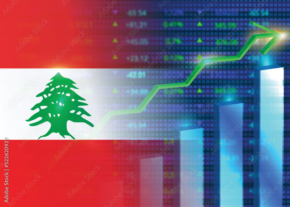Economic growth in Lebanon.Lebanon's stock market.Lebanese flag with