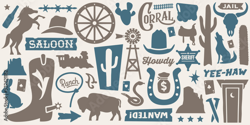 Western Icons Collection | Cowboy Symbols Set | Vector Old West Silhouettes | Southwest Emblems