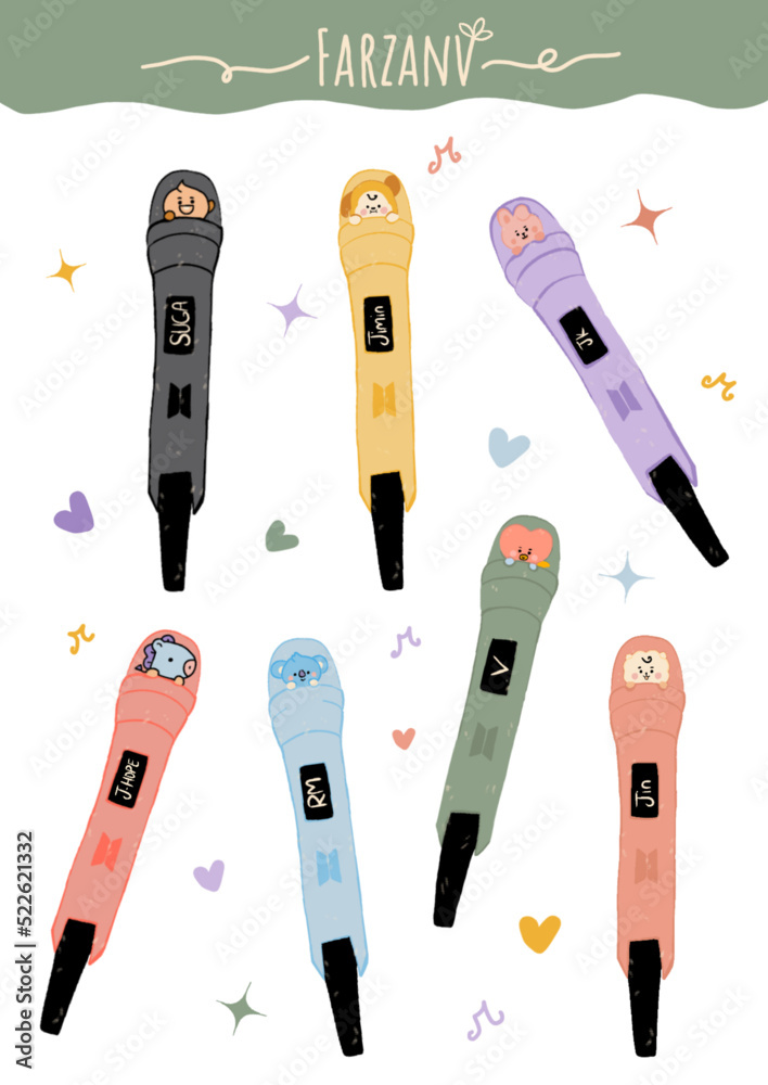 BTS owned Microphone illustration with bt21 characters stickers for