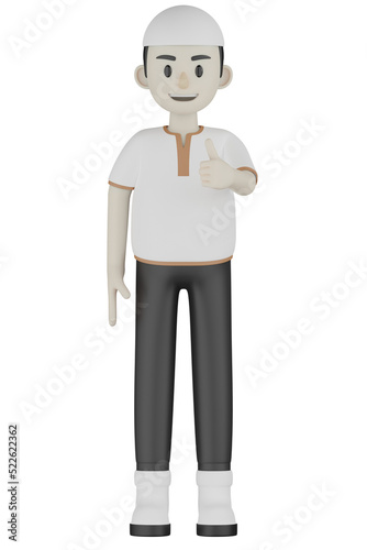 3d Muslim man in white clothes