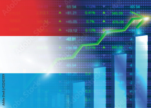Economic growth in Luxembourg.Luxembourg's stock market.Luxembourg flag with charts,growth arrow