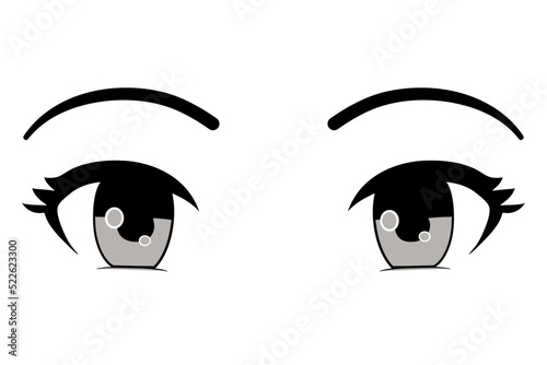 Colorful eyes collection isolated on white, modern design, Cartoon woman eyes and eyebrows with lashes. Isolated vector illustration. Can used for T-shirt print, poster and cards. cartoon anime eyes