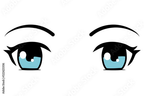 Colorful eyes collection isolated on white, modern design, Cartoon woman eyes and eyebrows with lashes. Isolated vector illustration. Can used for T-shirt print, poster and cards. cartoon anime eyes