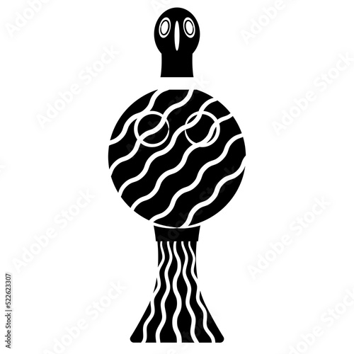 Mycenaean bird goddess. Ancient Greek folk art. Black and white silhouette. Isolated vector illustration.