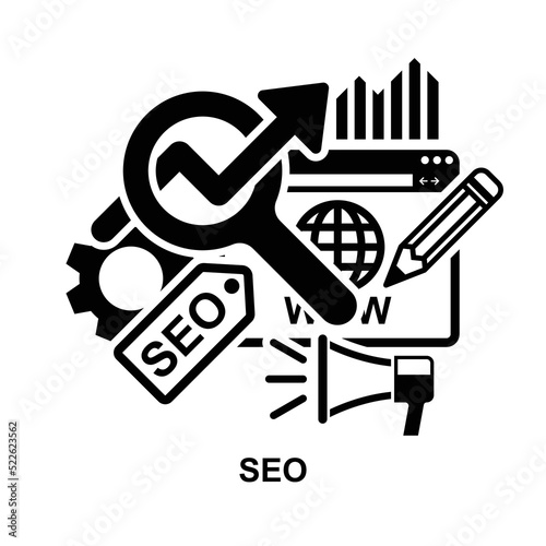 SEO search engine icon isolated on white background vector illustration.
