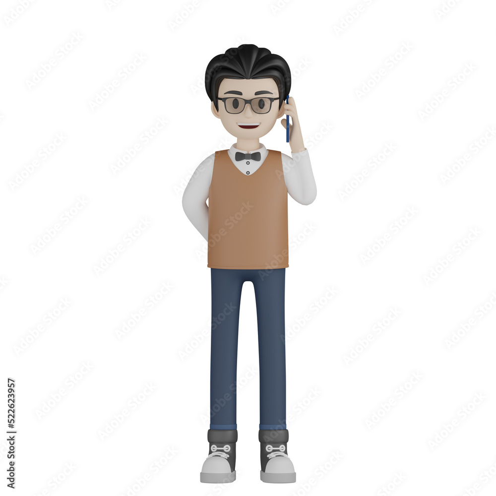 3d man with glasses and a bag