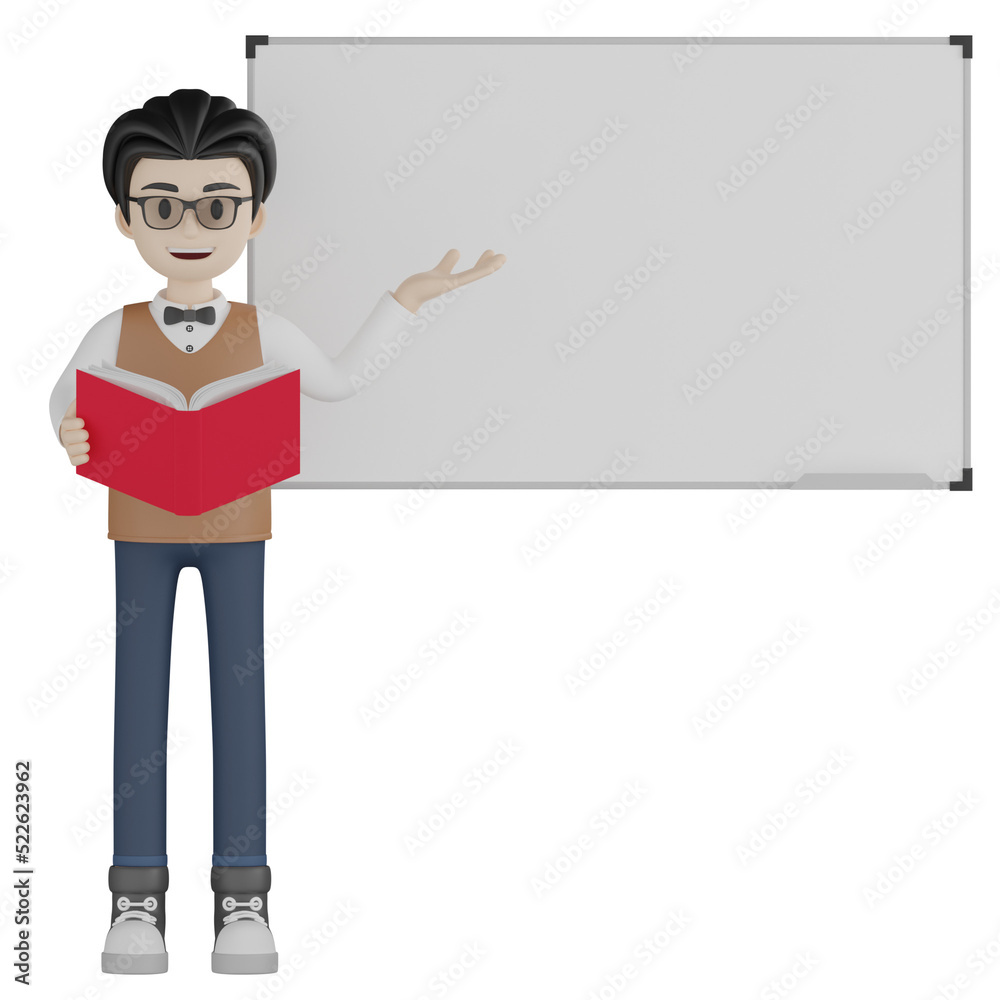 3d man holding red book 3d man holding red book