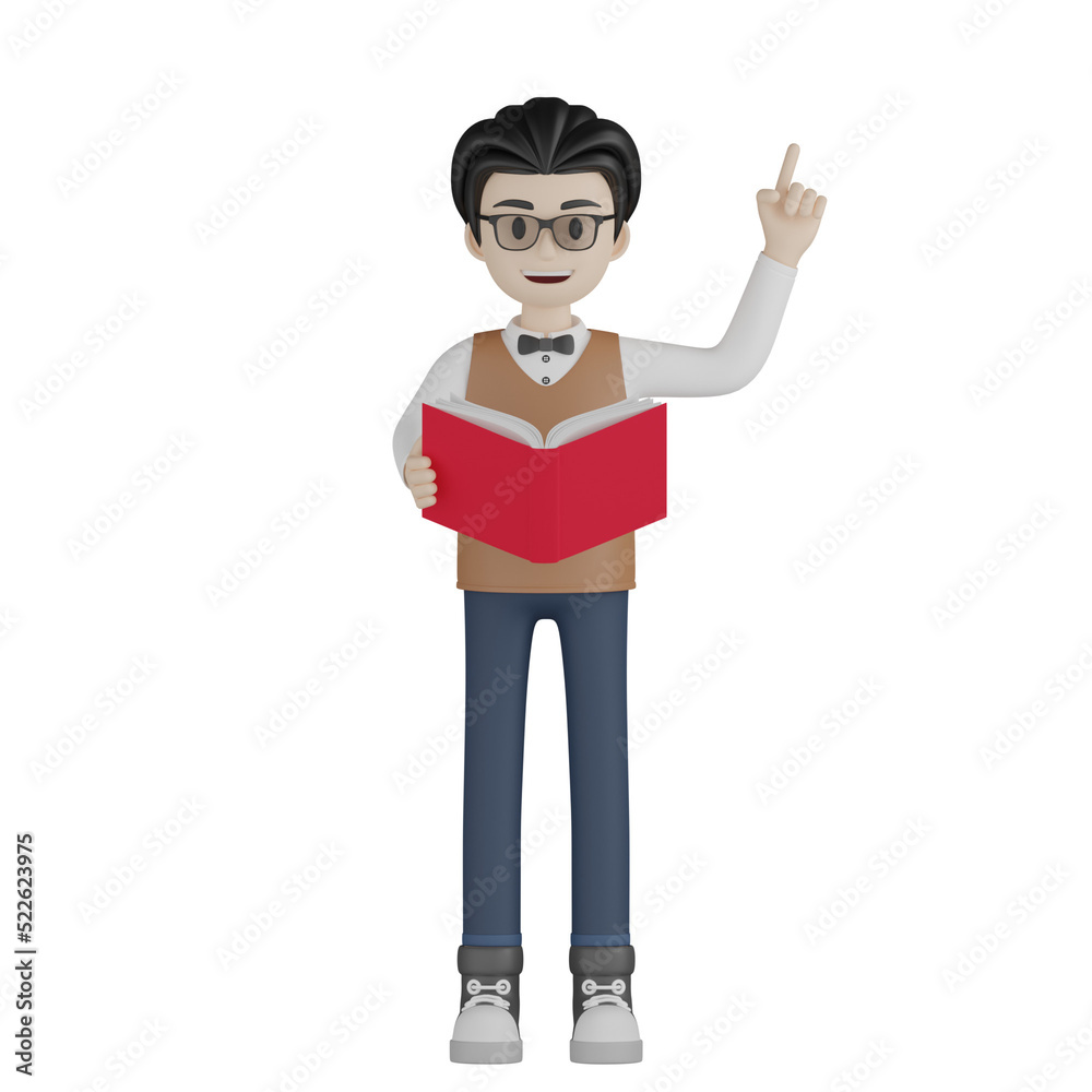 3d man holding red book 3d man holding red book