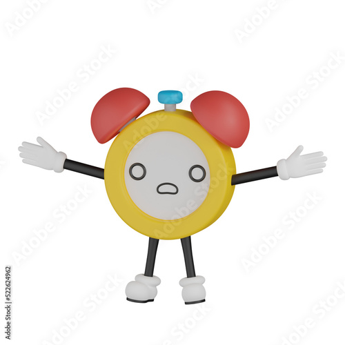 3d yellow clock character with expression