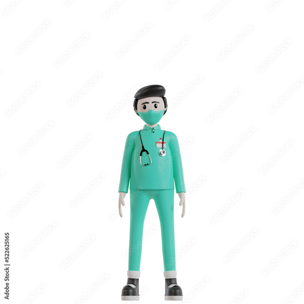 3d Doctor with green uniform