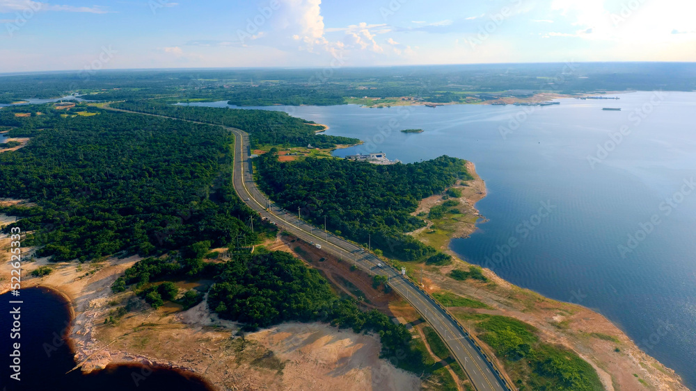 aerial view of the bridge in the city of manaus amazons brazil on black river aerial view of the bridge in the city of manaus amazons brazil on black river