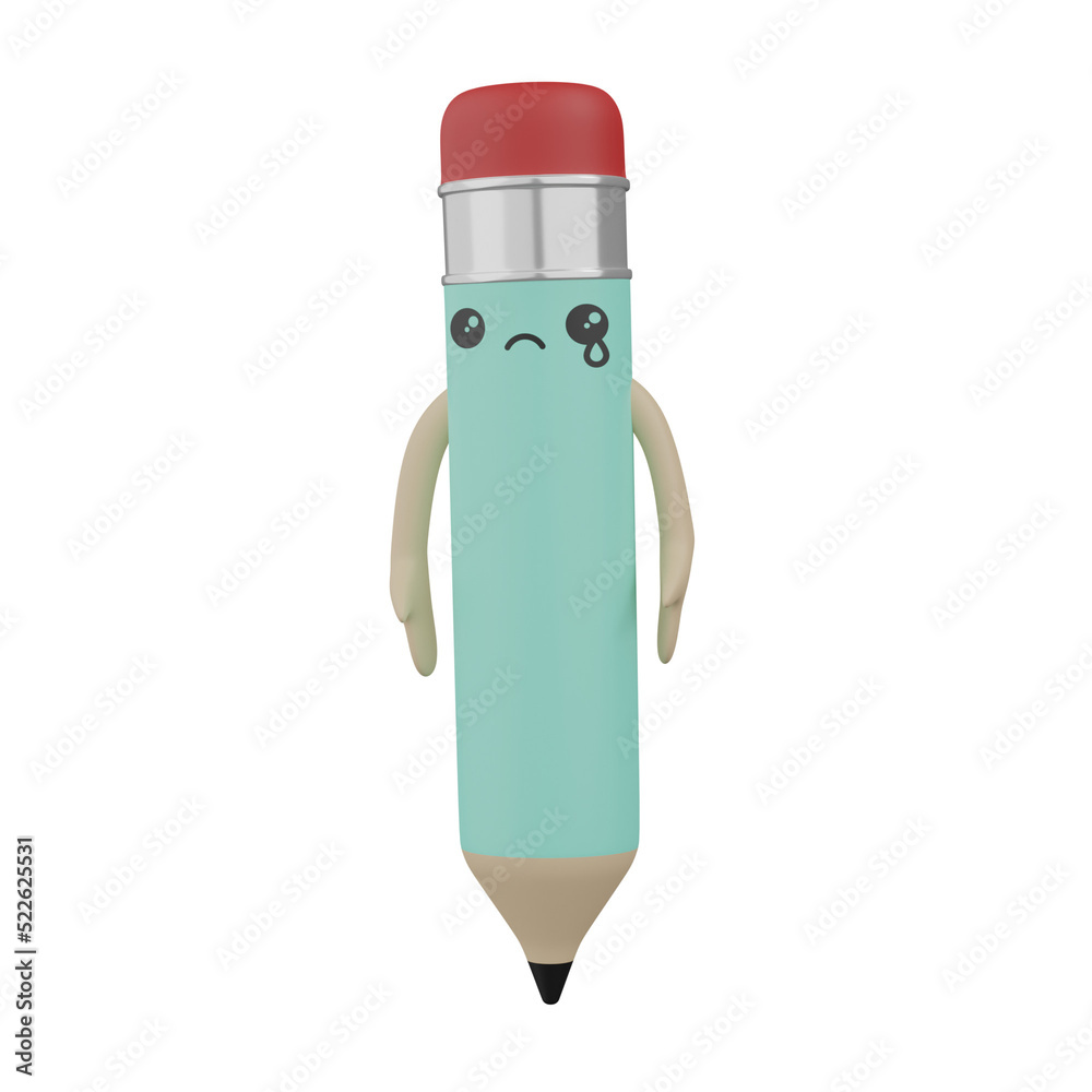3d Blue Pencil With Eraser Character 3d Blue Pencil With Eraser Character
