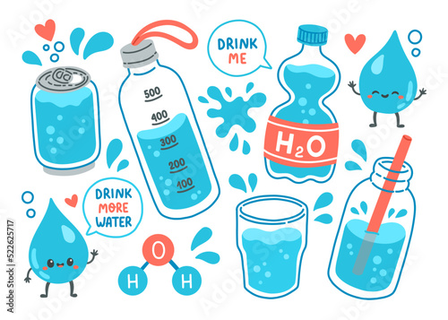 Drink more water set h2o vector illustration