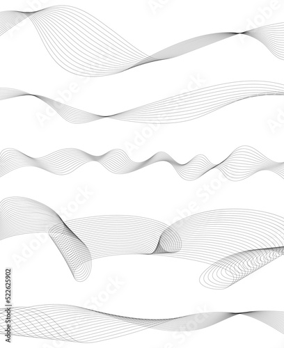 Abstract wave element for design. Digital frequency track equalizer. Stylized line art background. Vector illustration. Wave with lines created using blend tool. Curved wavy line, smooth stripe.