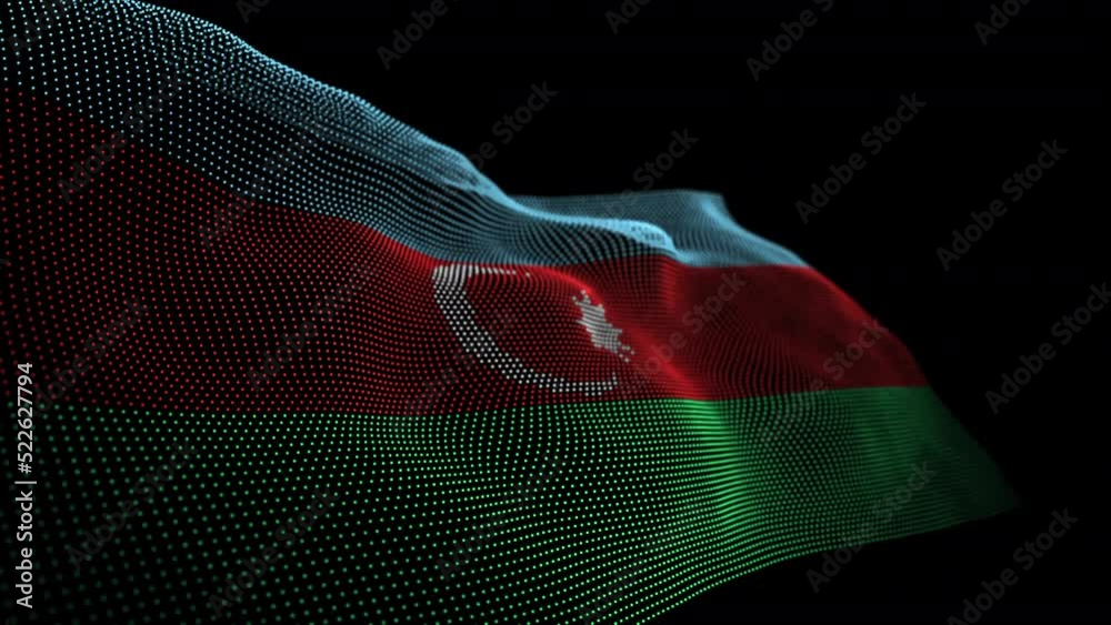 Seamless looping animated digital flag of Azerbaijan overlay rendered of points in 4K resolution including luma matte
