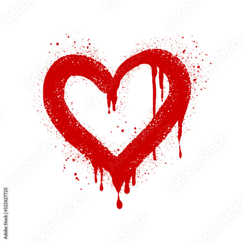 Spray painted graffiti heart sign in red over white. Love heart drip symbol. isolated on white background. vector illustration