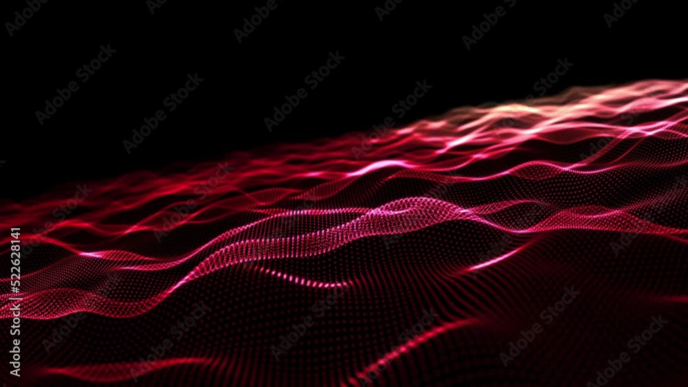 Abstract seamless loop of mesh glowing  red dot wave  digital abstract luxurious sparkling wave particles flow background,Motion of digital data flow.big data background concept. Cyber or technology b