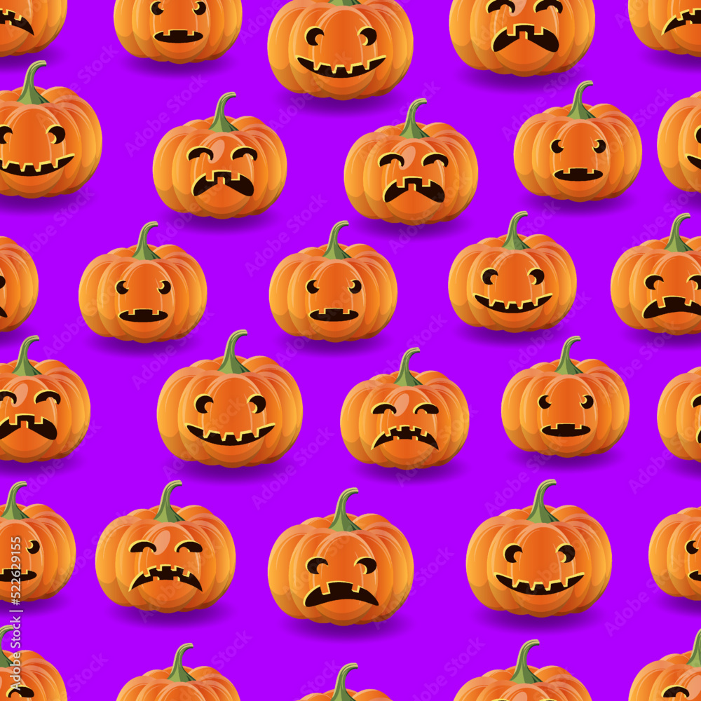 Halloween night seamless vector pattern. Pumpkins on violet background Halloween night seamless vector pattern. Pumpkins on violet background