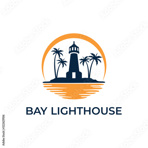 Bay Lighthouse with palm concept vector design