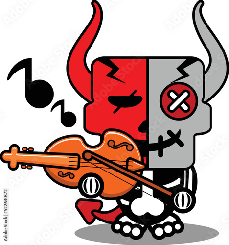   halloween cartoon voodoo devil doll mascot character vector illustration cute skull playing the violin