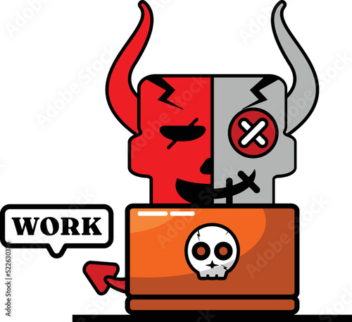 cartoon voodoo devil doll mascot character halloween skull cute work vector illustration