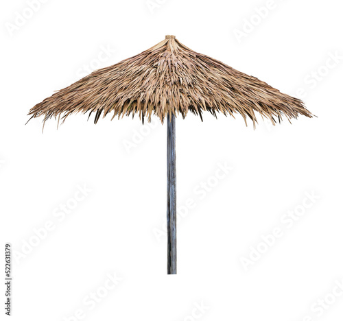 Obraz na płótnie Single beach umbrella parasol made of coconut leaf isolated on transparent backg
